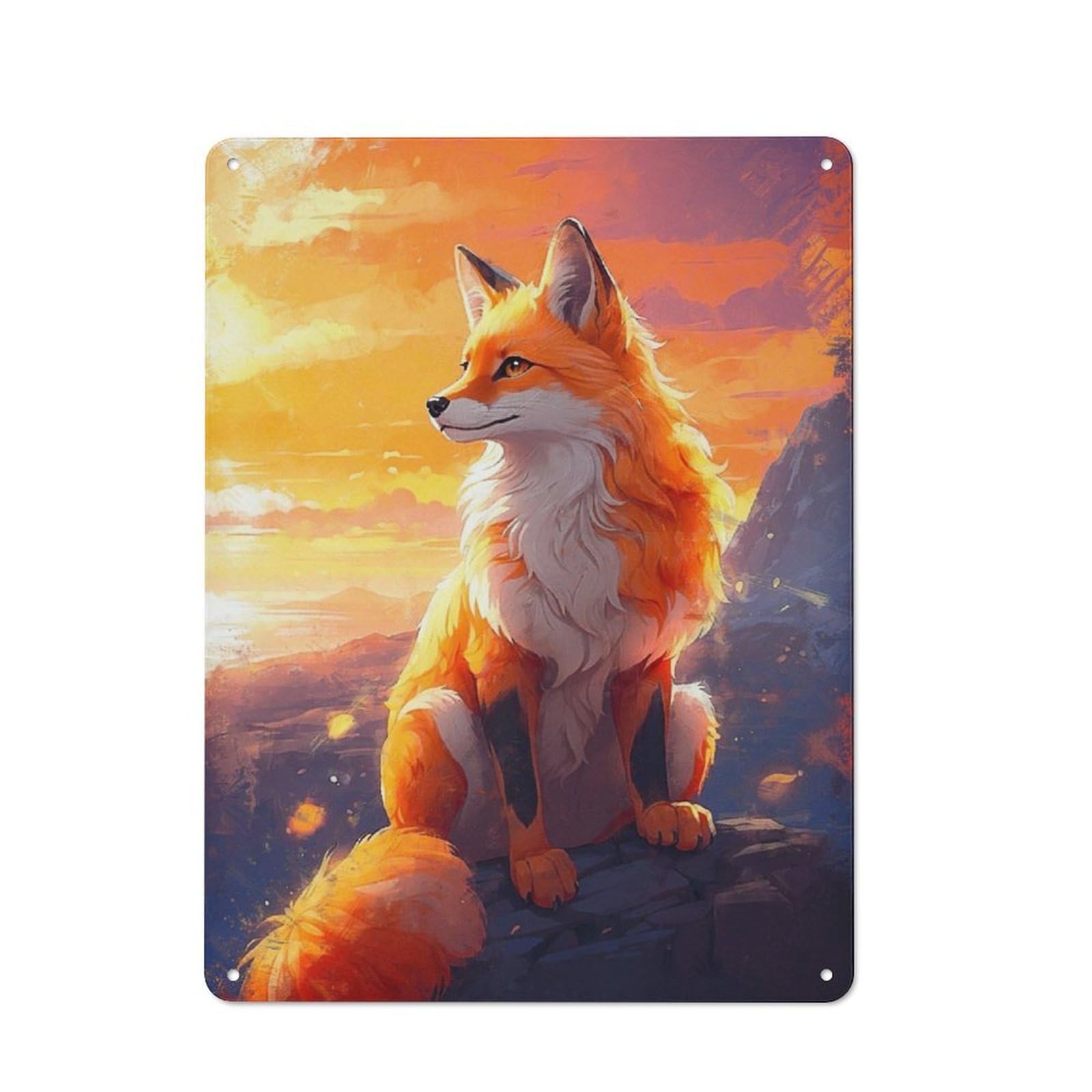 Junmoney A Fox Enjoying The View Metal Sign 40X30cm With For Hallway Wall, Vintage Decor, For Garage, Workshop And Man Cave Decoration