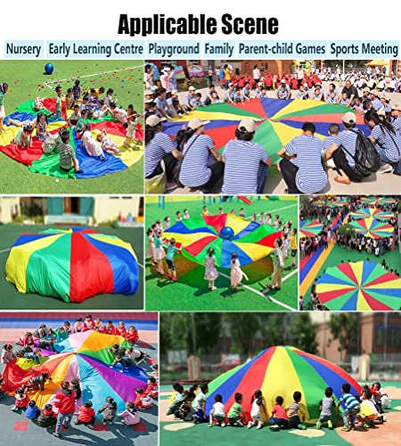 Parachutes Kids Play Rainbow Parachute, Team Play Gymnastiek Parachute Met Bal En Handvat, 2-12M (Grootte: 3.6m/11.81ft) - Image 5