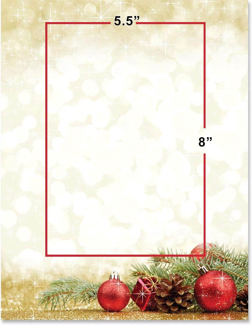 PaperDirect Golden Sparkle Holiday Enchantment Border Paper, Lighted Gold Background with Pine Boughs and Ornaments, 8.5 x 11, Acid-Free, Ideal for Holiday Invitations, Cards, 100 Sheets