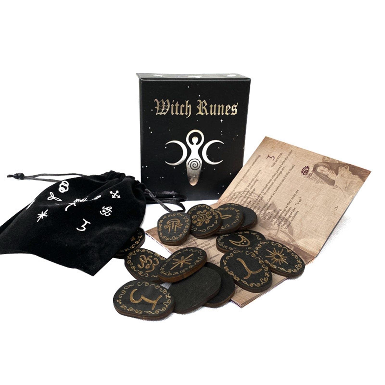 Ensemble De Runes De Sorcières En Bois - Pierres Runiques Pour Divination Et Méditation Nordique