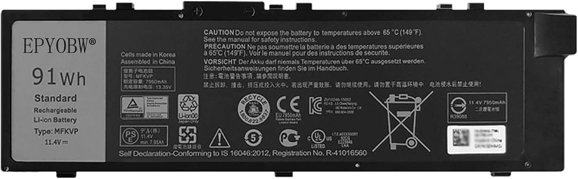 MFKVP Laptop Battery 91Wh 7950mAh 6-Cell 11.4V Compatible with Dell Precision 7510 7520 7710 7720 M7710 M7510 Series 0FNY7 1G9VM 451-BBSB 451-BBSE 451-BBSF GR5D3 M28DH RDYCT T05W1 TO5W1
