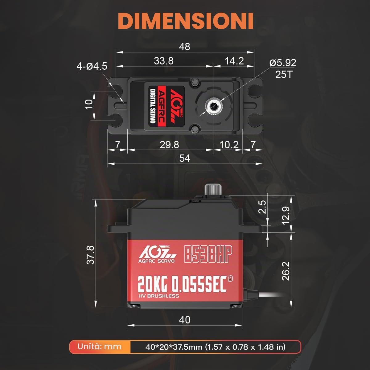 AGFRC Sterzo senza spazzole ad alta velocità RC-Servo-Motor - Servo digitale 0.055s con ingranaggio in metallo per cingoli per auto 1/10 RC (B53BHP V2)