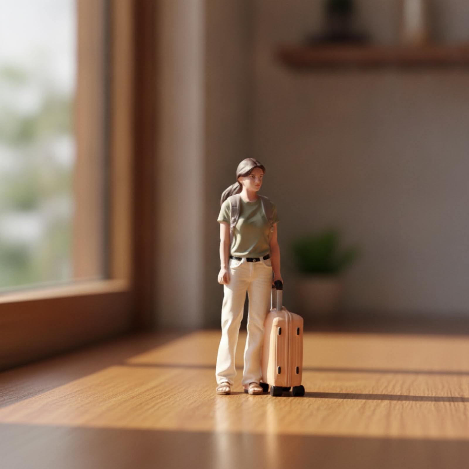 Reisende Miniaturfigur handbemalt Miniatur-Frau mit Koffer detailgetreu Figurenkoffer für Sammler, 1/18