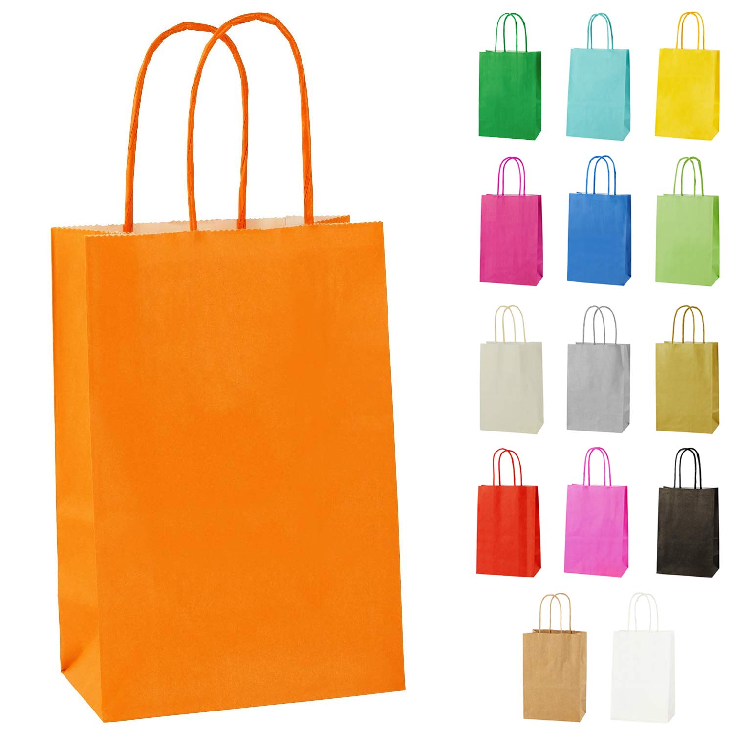 Thepaperbagstore 30 Orange Party Bags with Handles, Colourful Paper Gift Bags for Kids and Adults Parties Birthdays, Weddings