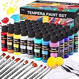 40 Colors Washable Tempera Paint Set for Kids, (2 oz Each) Liquid Poster Paint with Brushes,...