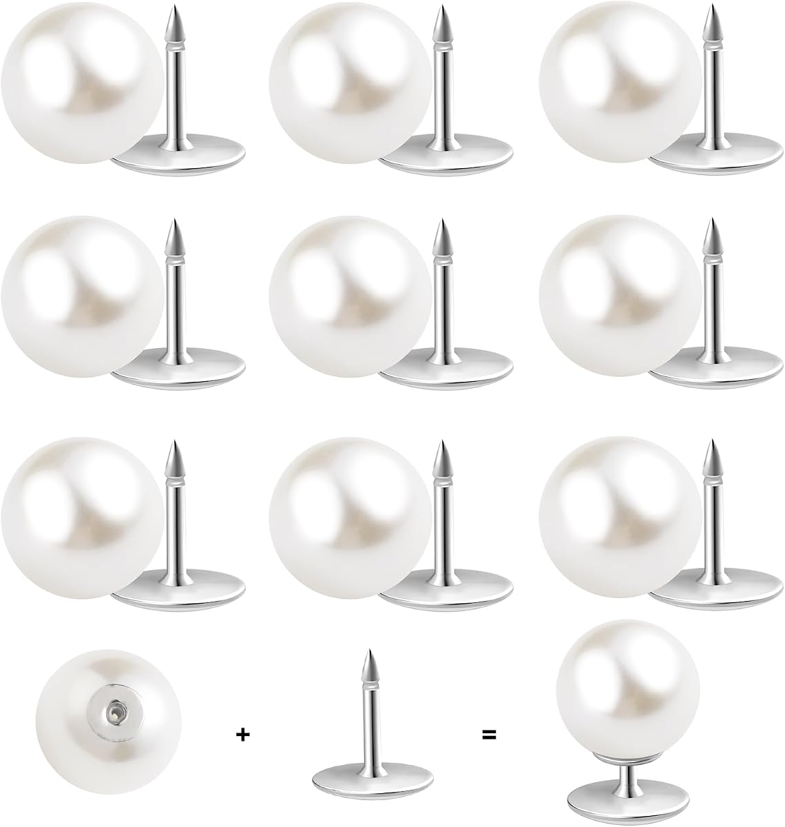 ZLMCUJE 10 juegos de botones de perlas sin botones para coser, broche de perlas, alfileres fijos, sin herramientas, extraíbles, reutilizables para camisa, blusa, vestido, suéter, chal, para mujer (0.394 in)