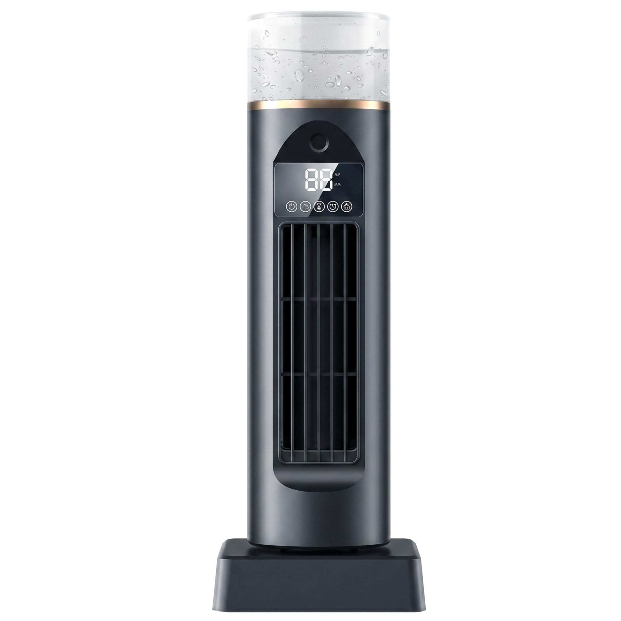 Goutdori Cooling Tower Fan Black 13.6x4.7in, 6 Speed Bladeless Oscillating Fan with Humidifier 6h Timer for Home Office Dorm