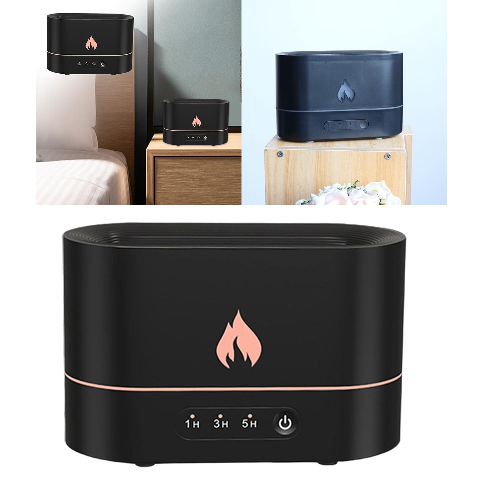 3 juegos de humidificador de aire sin agua apagado automático con llama realista para viajes negro