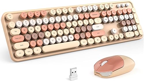 Teclado y ratón inalámbricos, combo de teclado de máquina de escribir retro de tamaño completo USB 2.4GHz y ratón de coche deportivo para Mac,