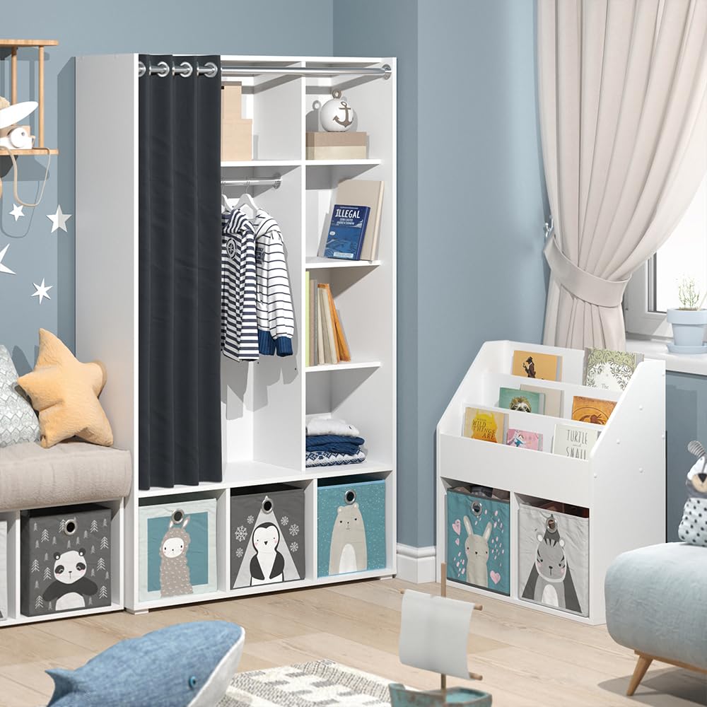 Vicco Armoire pour Enfants Luigi, Blanc, 105.8x178.1cm avec Tringle à Rideaux, combinable avec d'autres Meubles de la série Luigi