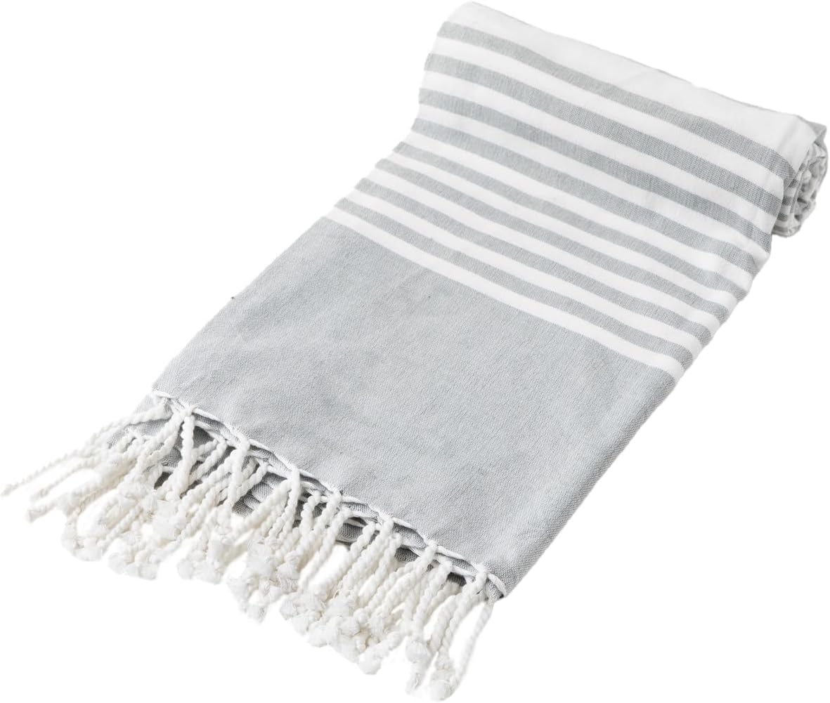 Sand Free Beach Towels - 100% Organic Cotton, Sandproof, Oversized, Peshtemal, Turkish, Quick Dry, Lightweight & Large Beach Towels - Silver Gray (71"x37")