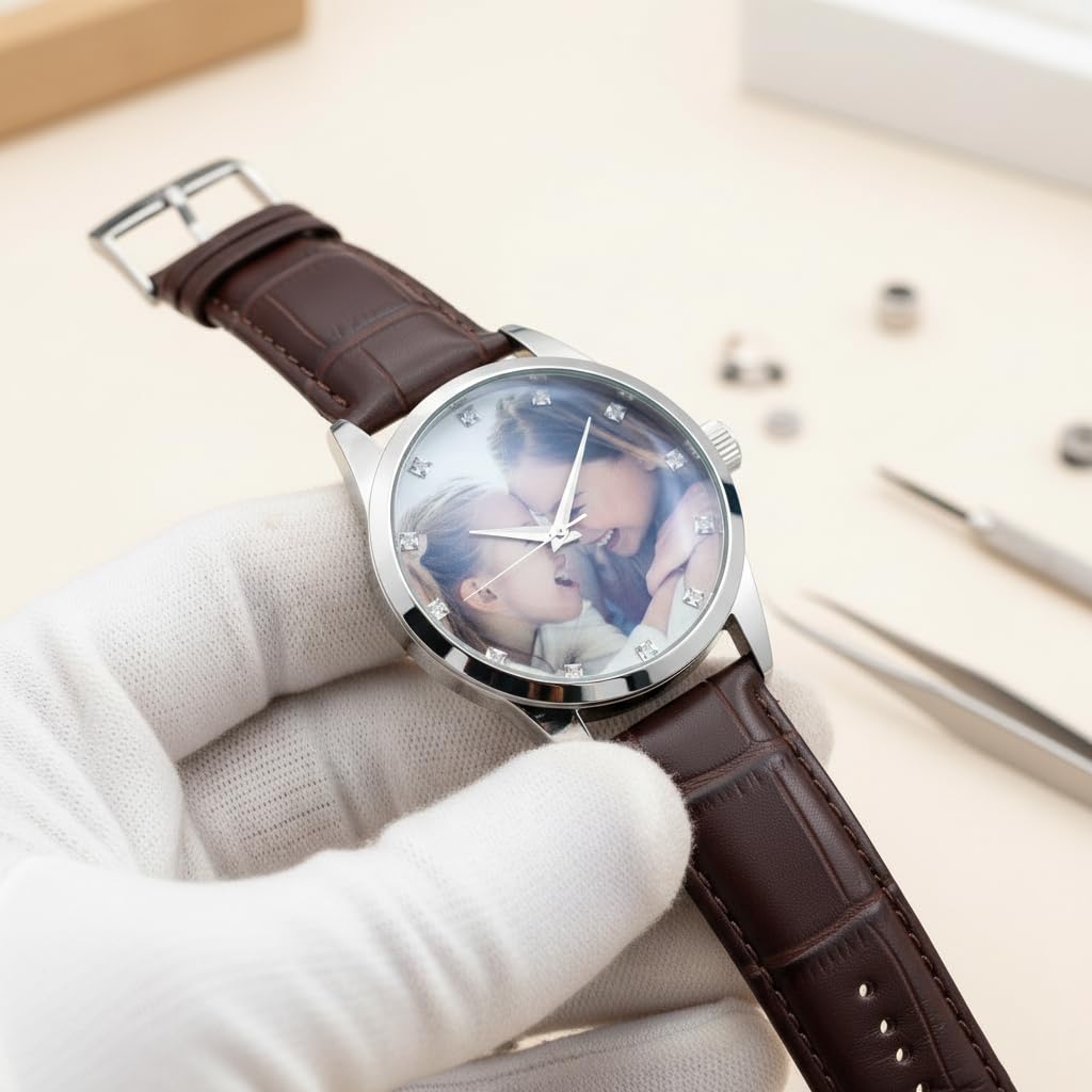 Sia gli uomini che le donne possono godere di orologi da polso personalizzati. Orologi da polso con foto personalizzati. Indici quadrati a forma di diamante, ampio cinturino in pelle con motivo bambù