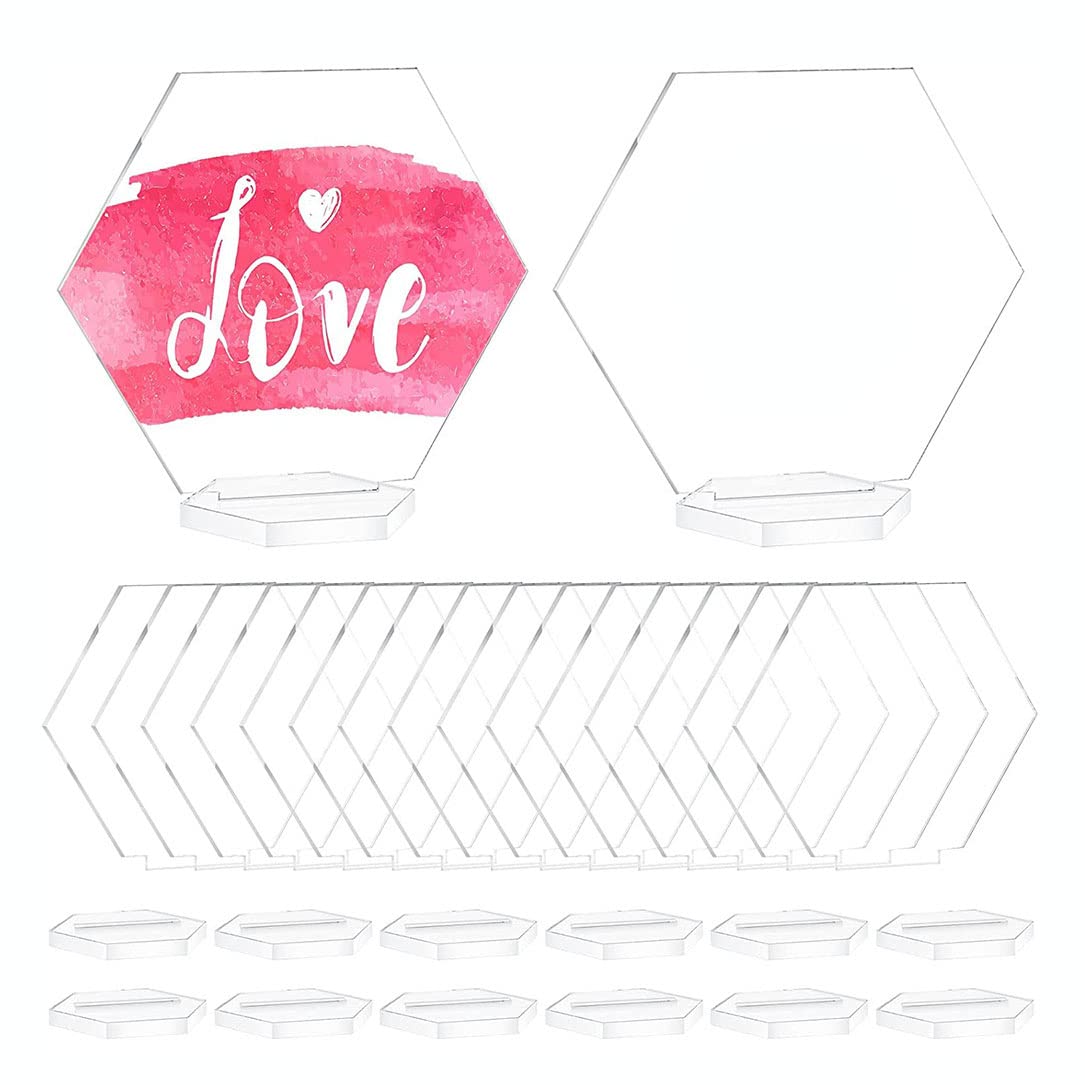 YdseozOA 20 Tarjetas de Mesa de acrílico Transparente Hexagonal Tarjetas Asiento para Invitados Boda números Mesa con Soporte decoración Bricolaje para Bodas recepciones Banquetes Fiestas o Eventos
