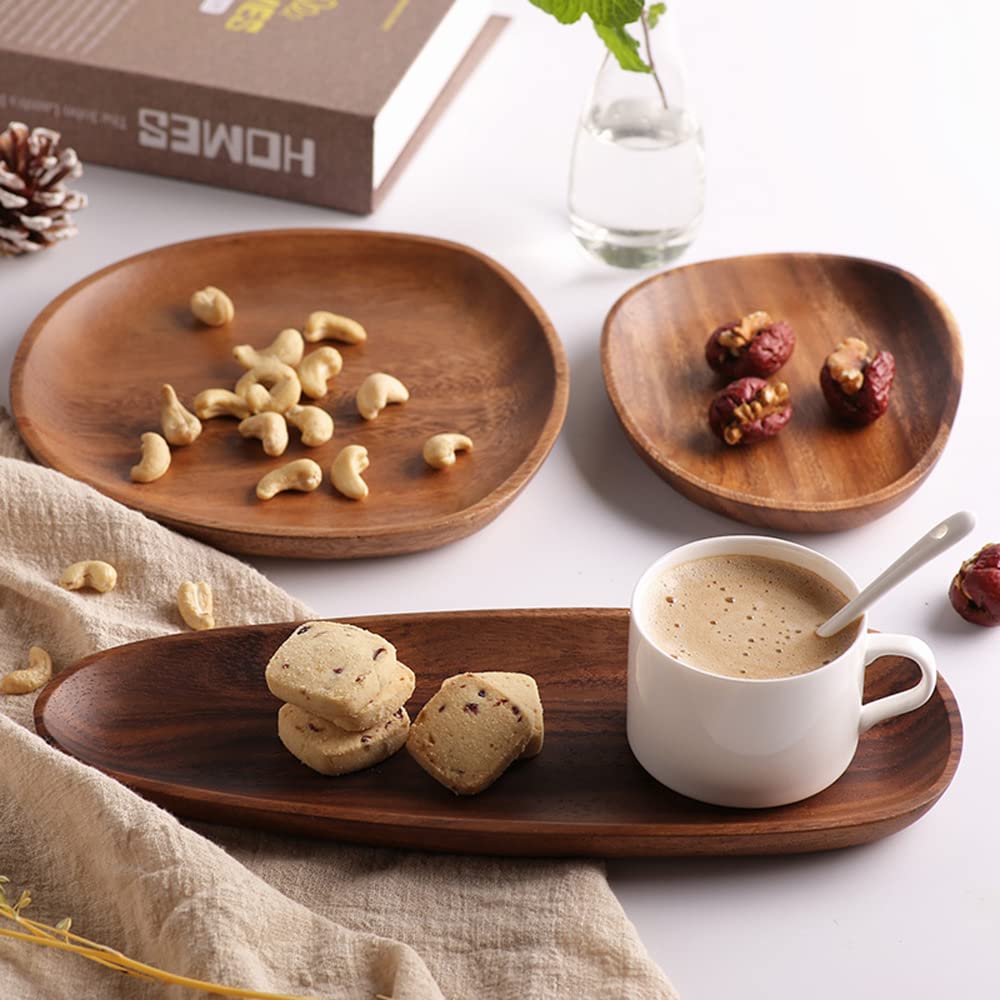 Set di 4 vassoi da portata rotondi irregolari in legno per snack, formaggio, aperitivi, dessert, sushi, frutta, insalata, piatti in legno