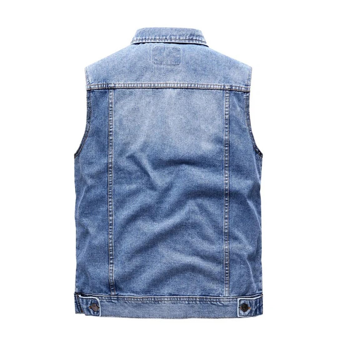 Gilet da uomo in denim con colletto rovesciato in cotone Jean senza maniche Giacche uomo retrò Streetwear Party gilet