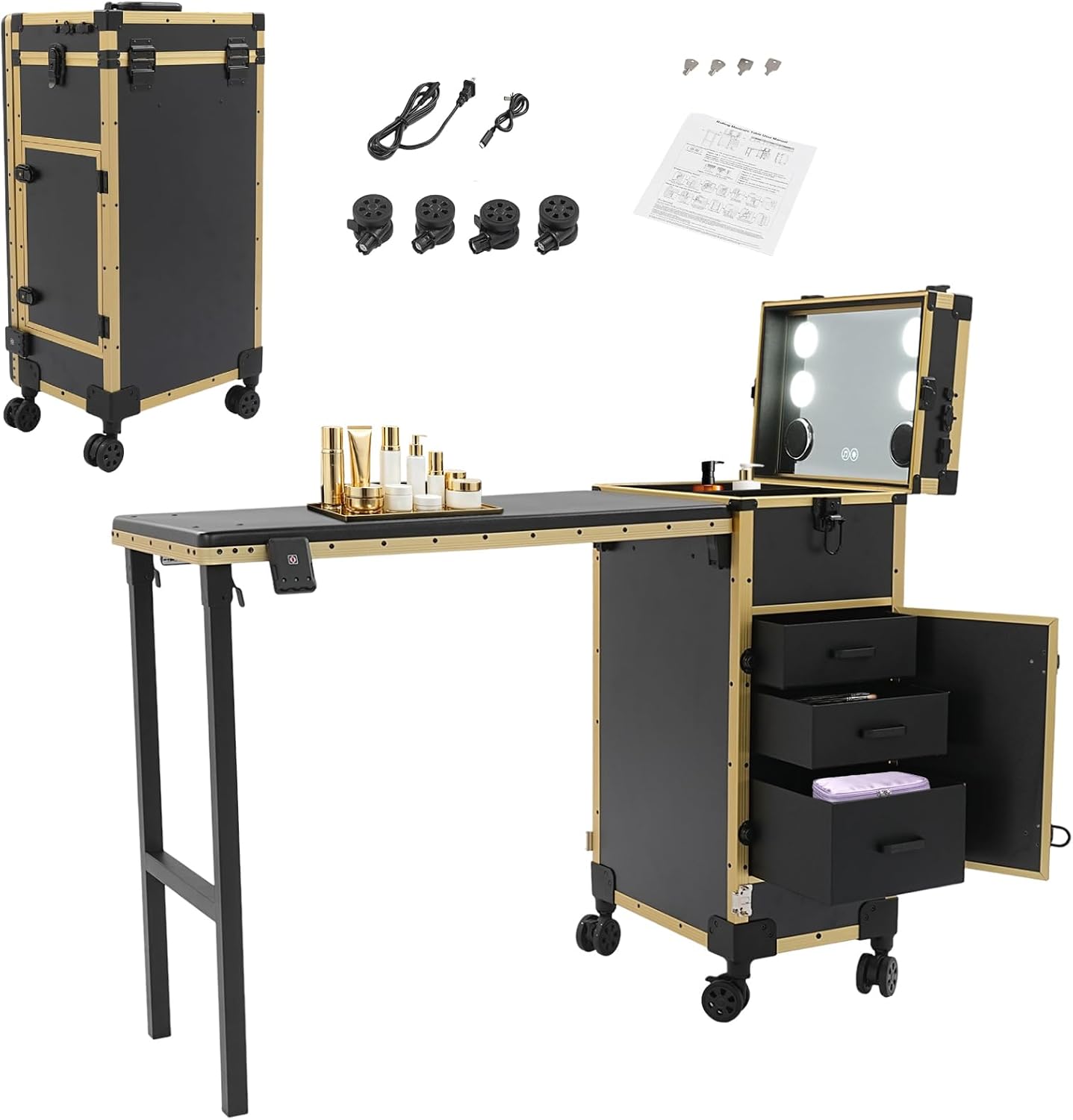 Rolling Nail Cart Cosmetology Makeup Train Case Cosmetology Workstation
