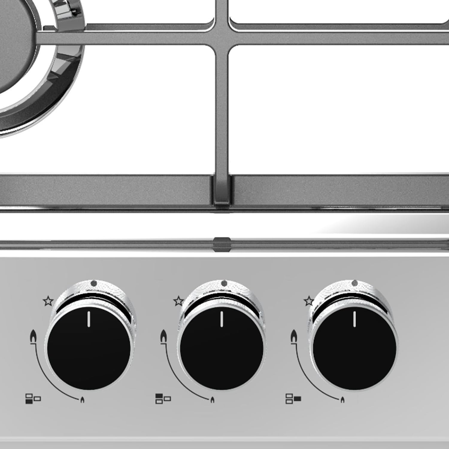 KKT KOLBE Piano cottura a gas da 44,5 cm, autonomo, 6,2 kW, 3 fuochi, regolabile in continuo, zona wok, senza cornice, controllo a manopola, supporti in ghisa, acciaio inox, gas propano, gas naturale
