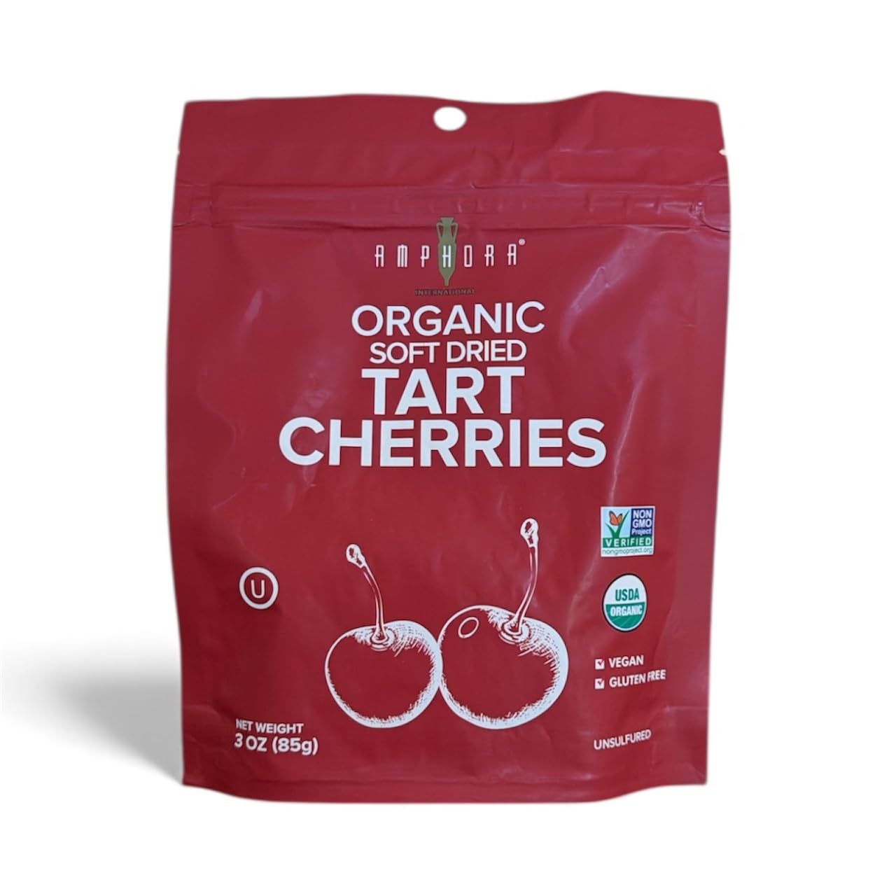Amphora Soft Dried All Natural Organic Tart Cherry Healthy Snack Fruits Vegan Kosher Gluten Free 3 Oz Each (Pack of 6)