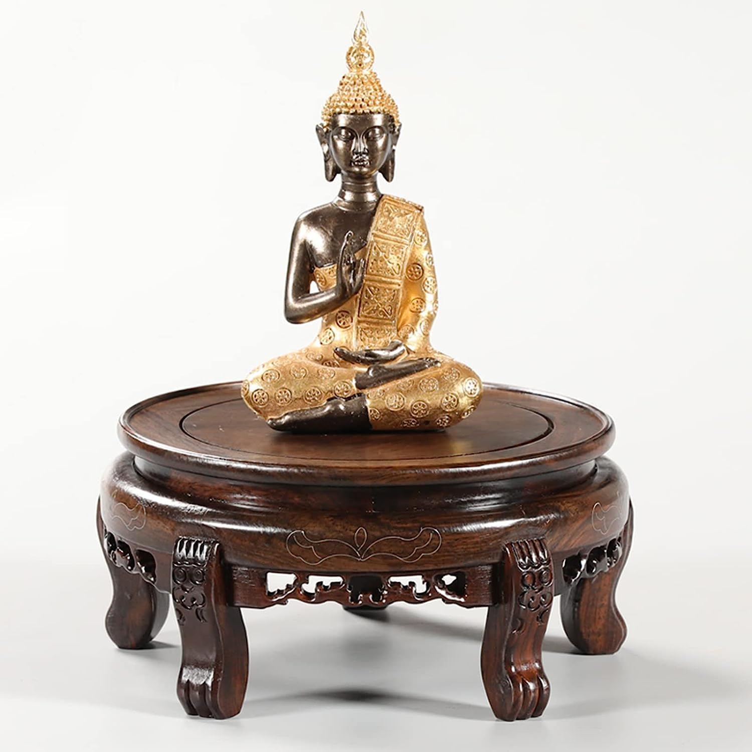 Bonsai base Retro Crafts Wooden Display Stand Teapot Round Vase,Indoor Outdoor Black Catalpa Wood Small Pedestal,Sculpture Trophy Oriental