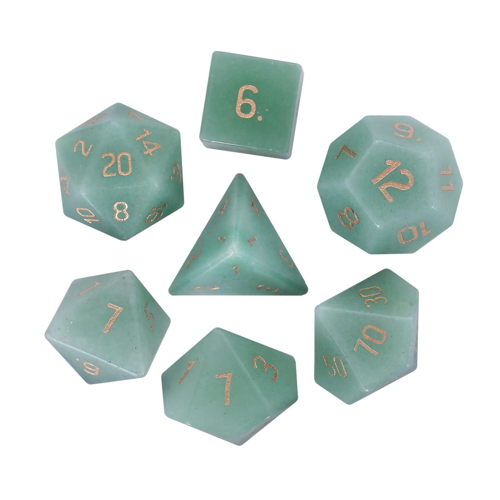 Lot de 7 dés polyédriques DND en cristal pour jeux de rôle Donjons et Dragons, aventurine verte