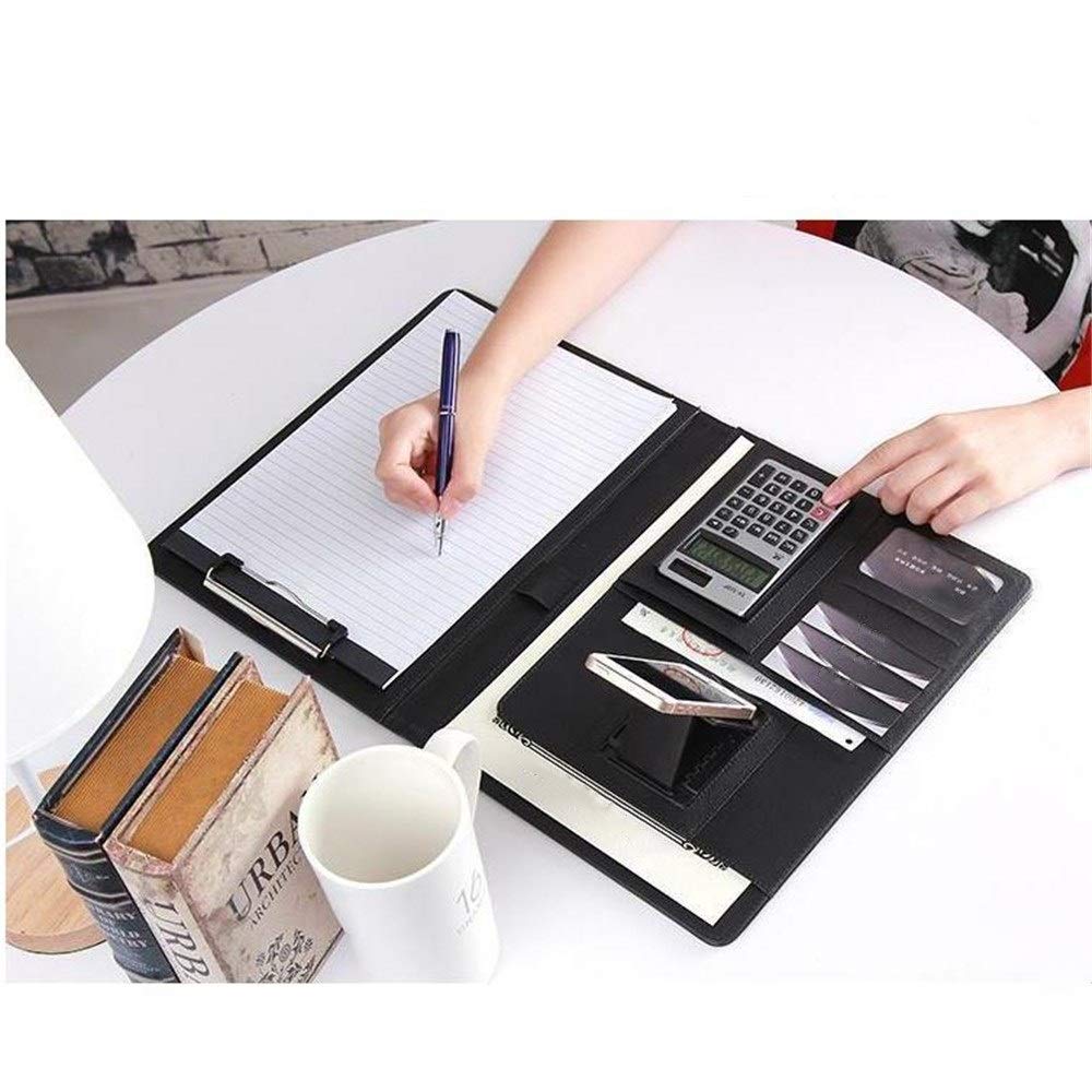 Cartella da conferenza in pelle, organizer professionale per documenti e quaderni, borsa per documenti aziendali (nero, 318 x 245 mm)