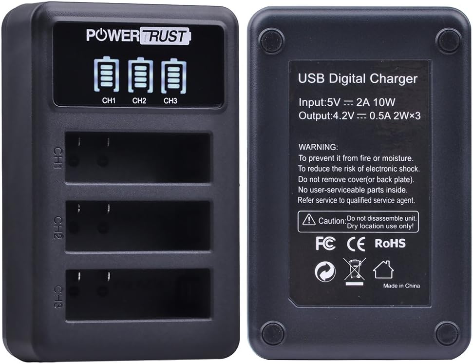 3-Pack AZ16-1 Replacement Battery and LED 3-Channel USB Charger for Xiaomi Yi 2 4K yi lite Action Camera