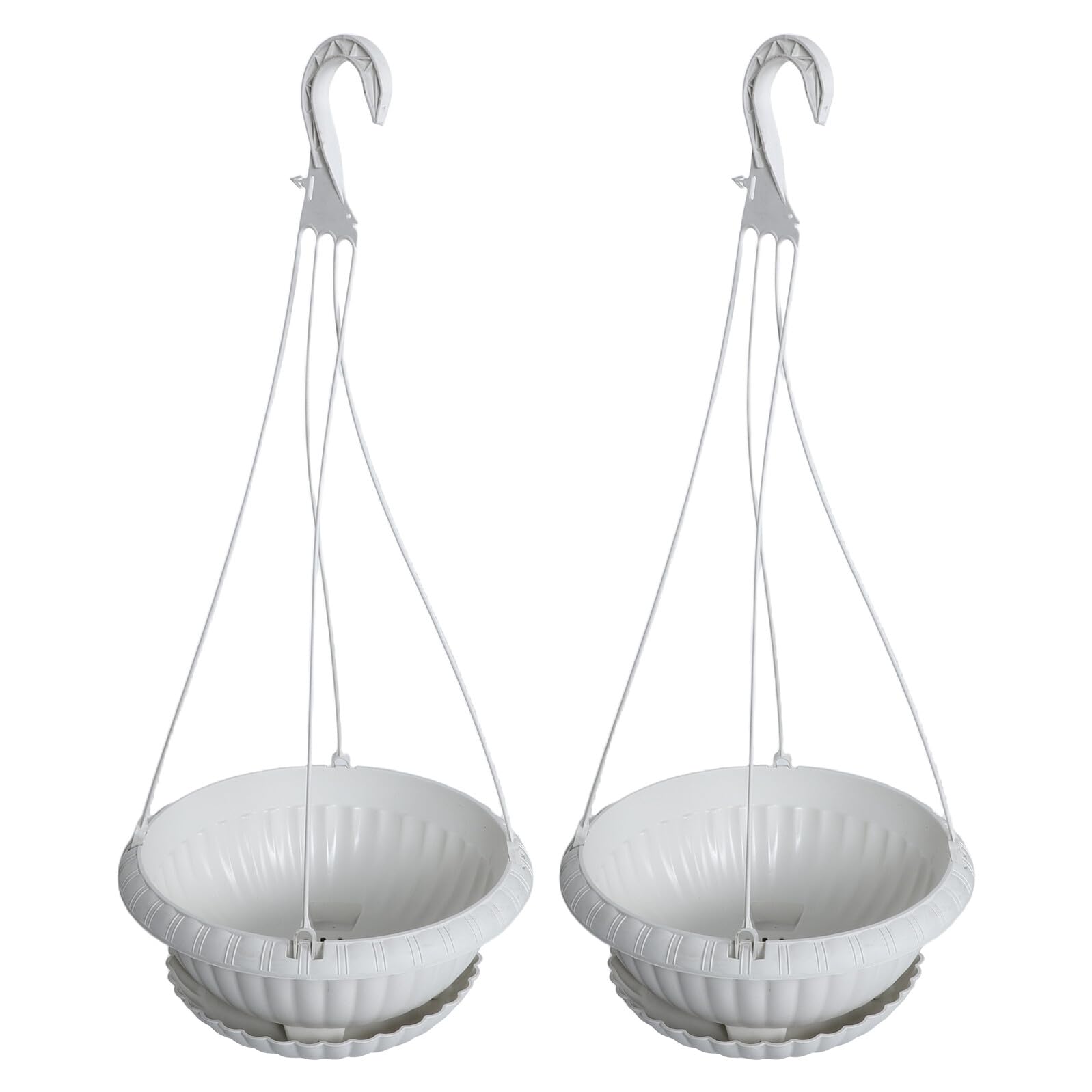 Lurrose Set 2 Pezzi Fioriere Sospese in Plastica con Gancio e Sottovaso Cesto Portafiori Sospeso per Giardinaggio Interno ed Esterno Vasi Decorativi per Piante da Veranda e Balcone