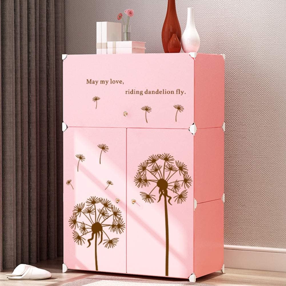 Plastic Modular Shoe Cabinet Cube Shoe Storage Organizer Portable Adjustable Shoe Rack Shelf Space Saving Doors Closet Entryway Pink