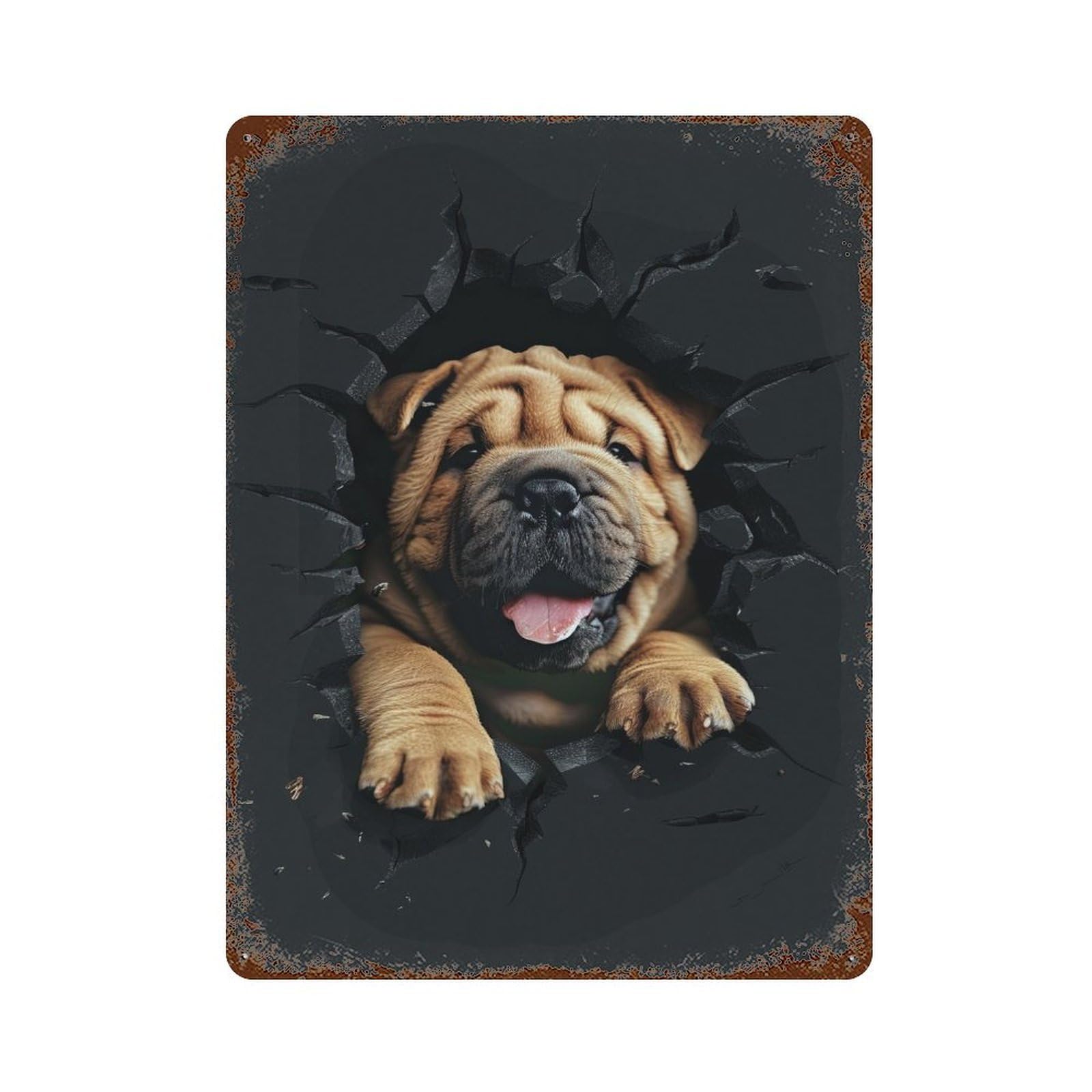Garage Style Chinese Shar Pei Weathered Tin Sign 15.7"x11.8", Classic Wall Plaque for Bar And Workshop