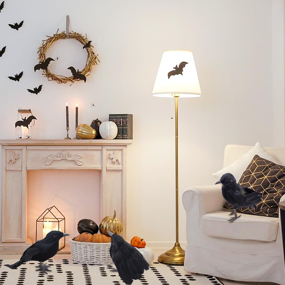 6PCS Halloween Realistic Artificial Crows Fake Feather Birds Ravens for Christmas Outdoor Indoor Party Props Supplies Decorations Crow Model Halloween Birds Scary Ravens Halloween Decorations