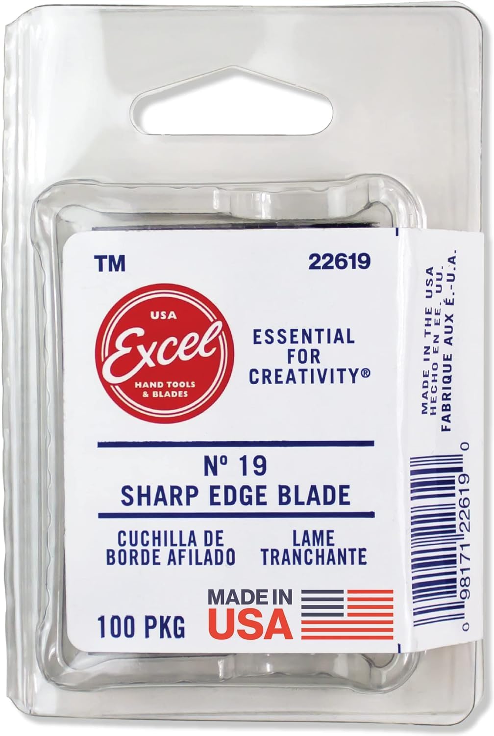 Excel Blades #19 Sharp Angled Chisel Craft Knife Blade Refills, 100-Pack Carbon Steel, 0.5-Inch Edge for Precision Chiseling, Shaving & Trimming, For Medium/Heavy Handles, Oil-Coated, Made in USA