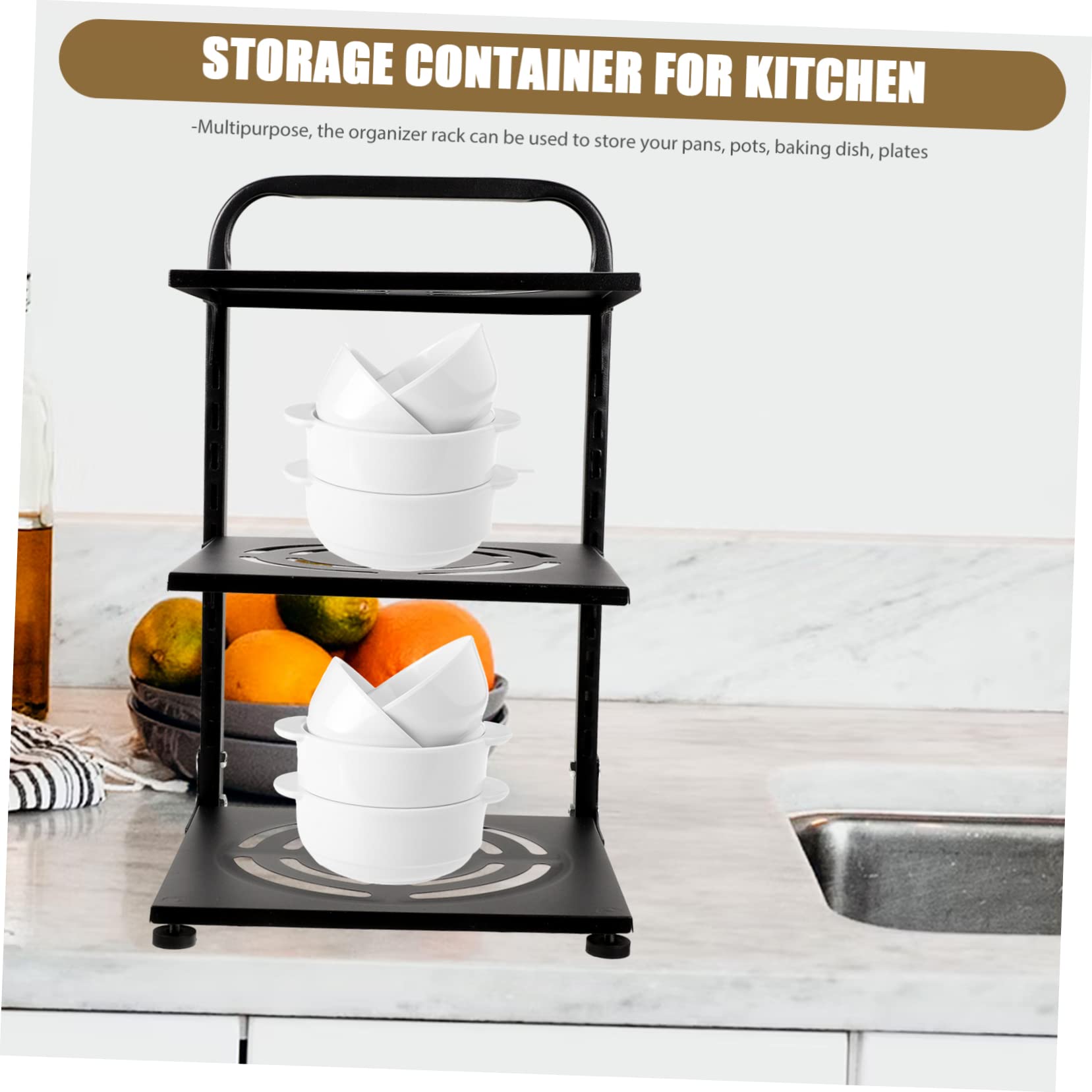 GLEAVI Organizzatore per Pentole Regolabile per Padelle da Cucina in Acciaio al Carbonio Organizer per Utensili Multistrato Contenitore per Pentole e Coperchi