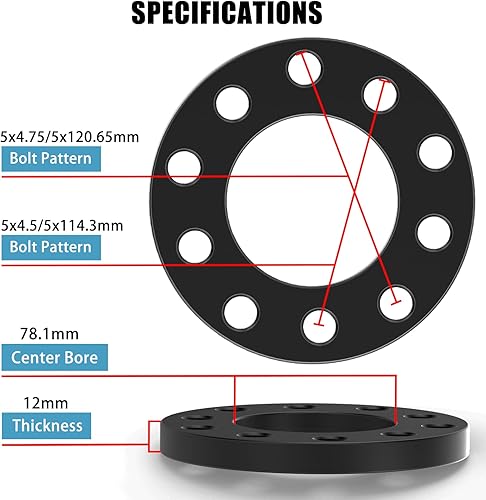 Miniatura 4 de Espaciadores universales de rueda de 5x4.5 5x114.3 5x4.75 para FordJeepToyotaHondaNissan, 4 adaptadores de rueda de 12 pulgada (0.472 in) para