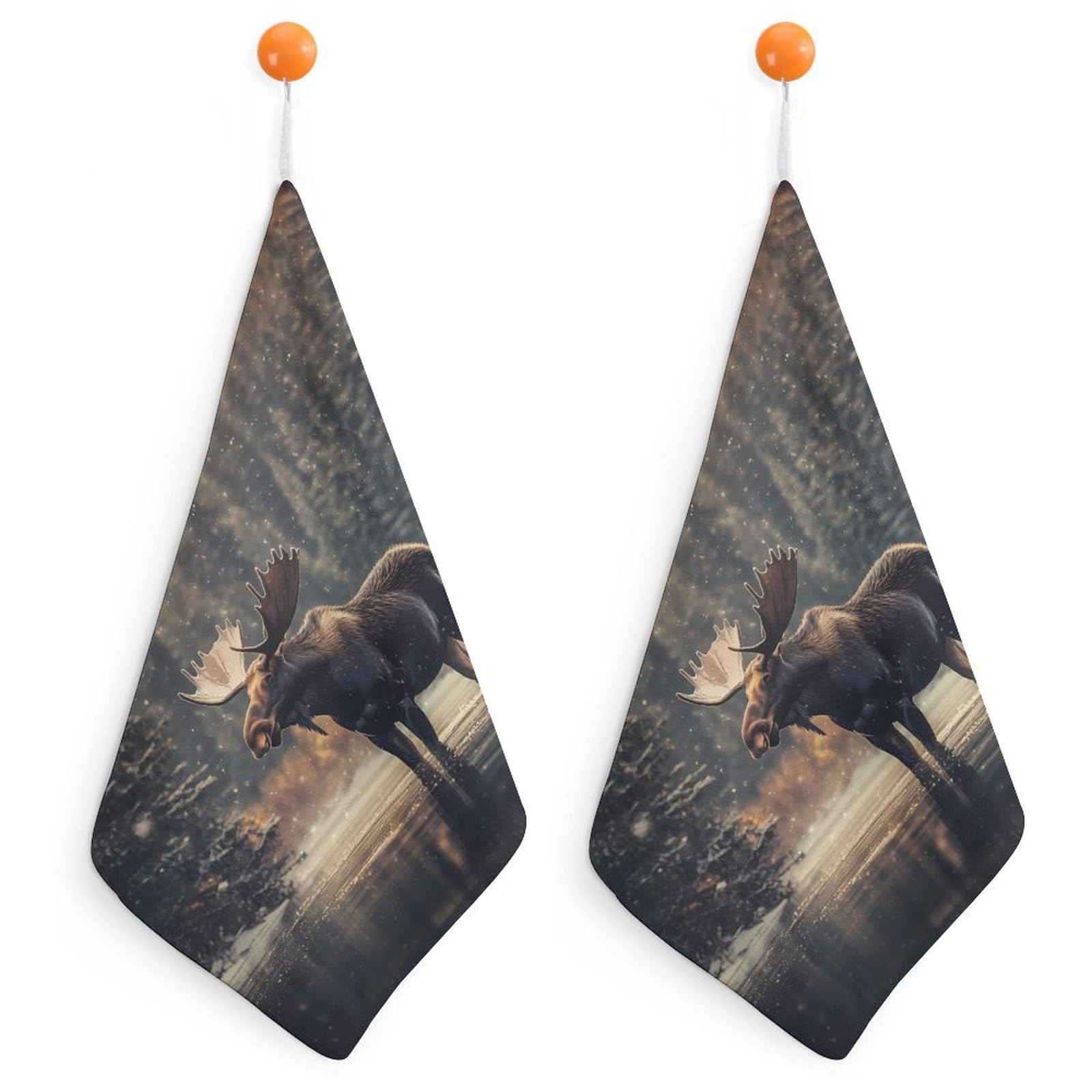 TXFBTRFSA Moose Winter Wildlife Deer Hand Towels with Hanging Loop Kitchen Towel Handkerchiefs Cleaning Cloths