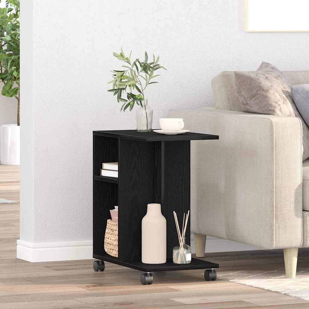 Mesa auxiliar con estante y ruedas, aspecto de roble negro, 50 x 30 x 55 cm, superficie de almacenamiento para salón, sofá, sillón, dormitorio, pasillo, con espacio de almacenamiento y