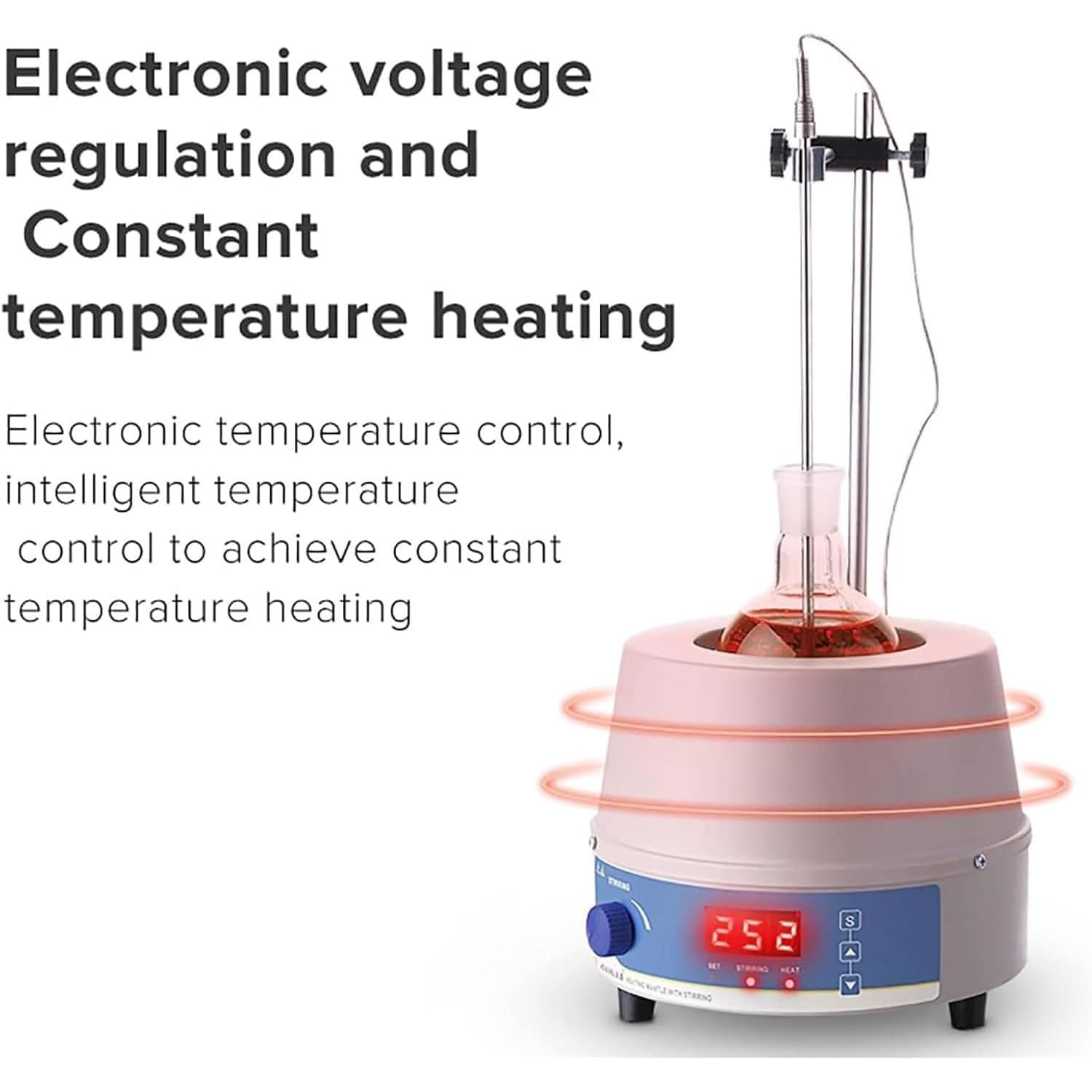 Manto calefactor con pantalla digital con agitador magnético, 100-2000 ml, temperatura máxima de 300 °C para uso en laboratorio