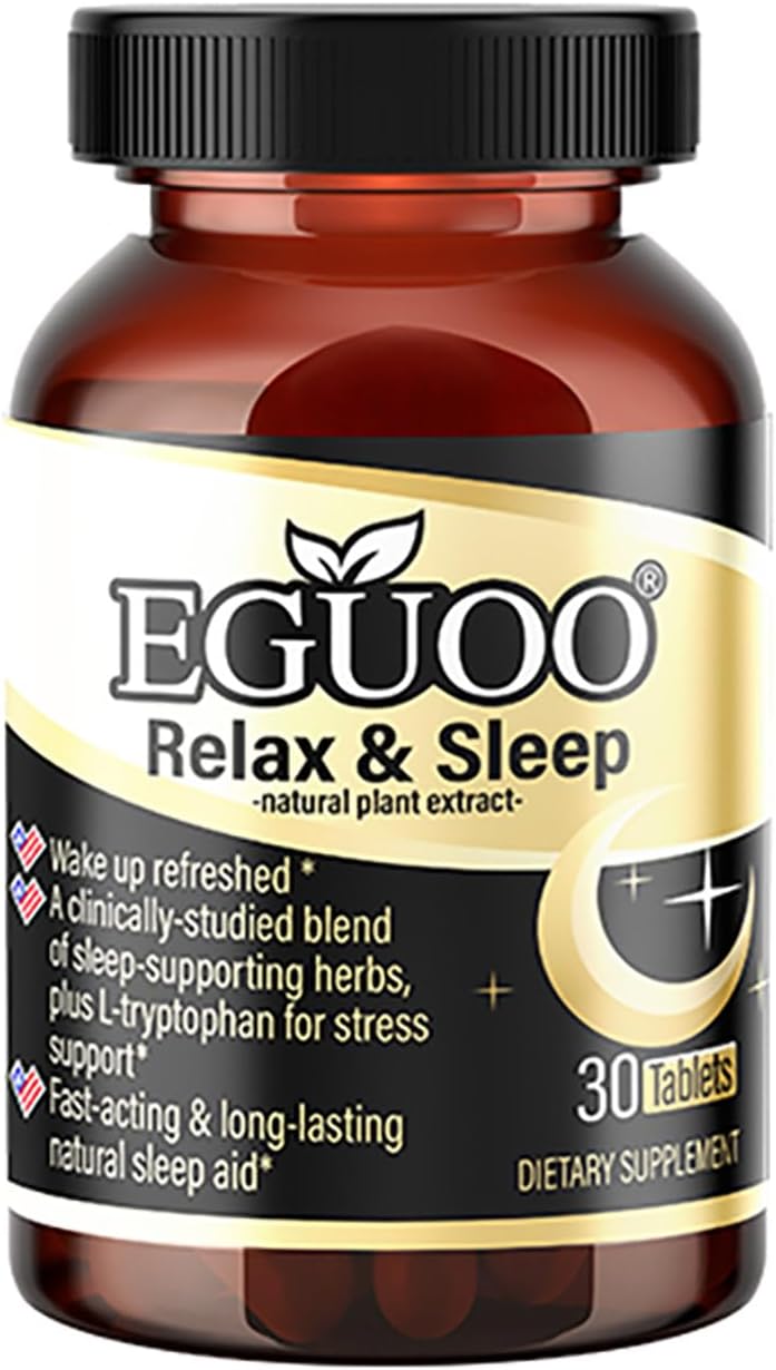 Relax & Sleep Supplement for Adults – Melatonin 5mg + GABA 50mg + L-Tryptophan + Magnesium 120mg – with St. John’s Wort & Passion Flower – 30 Tablets