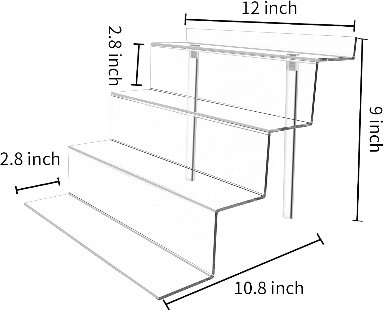 BYCY Display Stand 4 Tier Black Display Riser 2 Pack Displays Perfume Organizers Tiered for Decoration and Cupcakes Dessert Stand Makeup Stand Cabinet Countertops (12*6-clear)