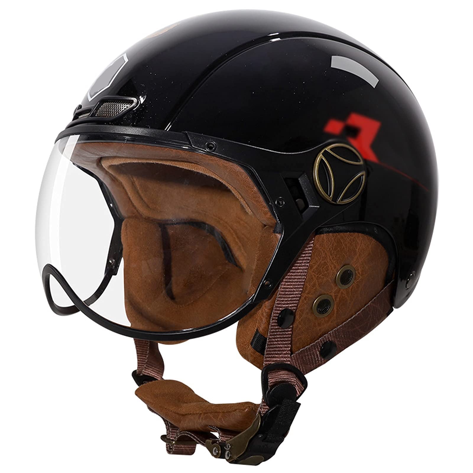 Motocykl w stylu Vintage Jet Half Helmet Cruiser Motorower Retro kaski Męskie damskie motocyklowe kaski otwarte, oddychające uliczne elektryczne kaski motocyklowe Certyfikat ECE (M-XL)