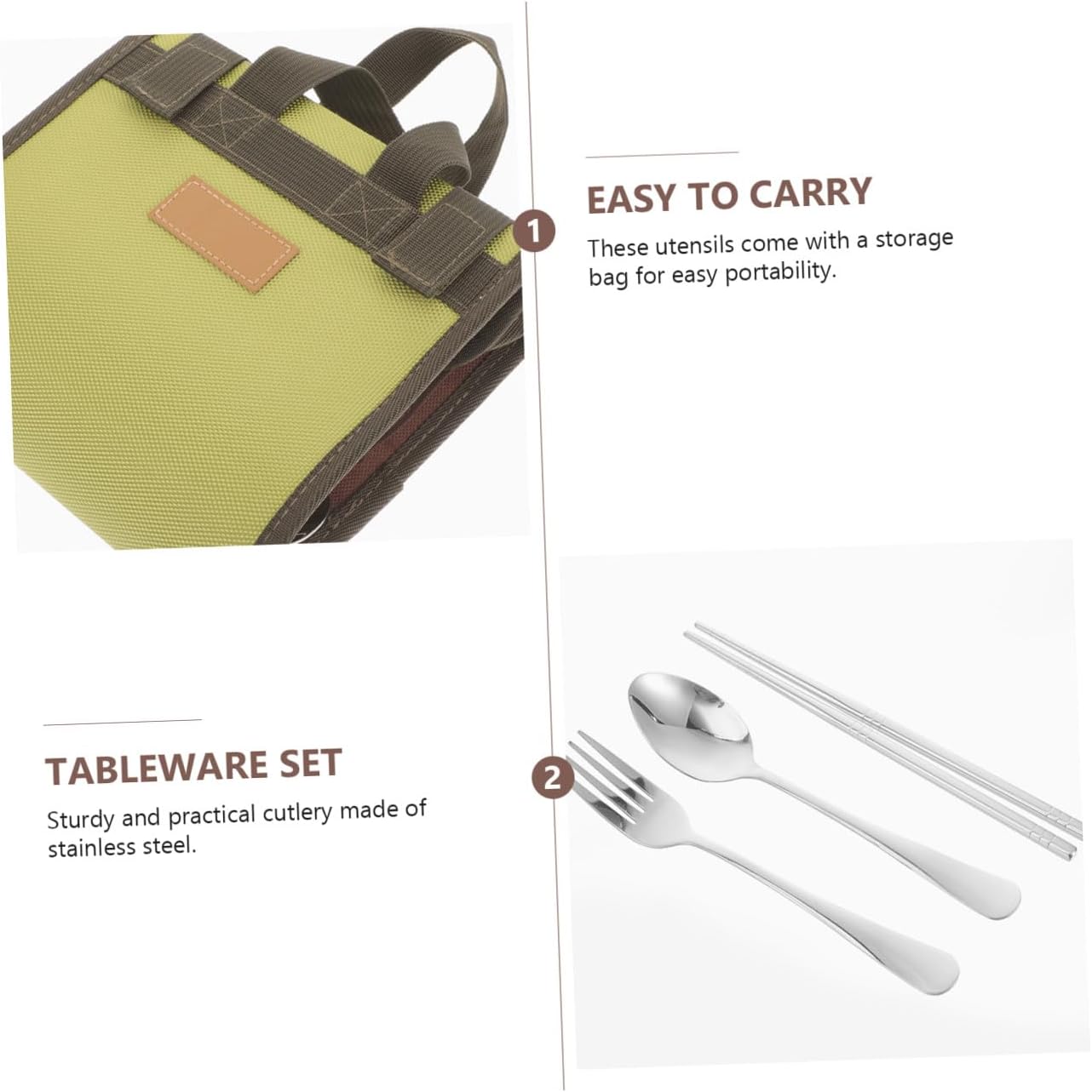 Toddmomy Outdoor Stainless Steel Cutlery Set for Camping and Picnic, 4-person Portable Barbecue Tableware with Spoon, Chopsticks, Fork, and Plate, Includes Carry Bag for Hiking and Outdoor