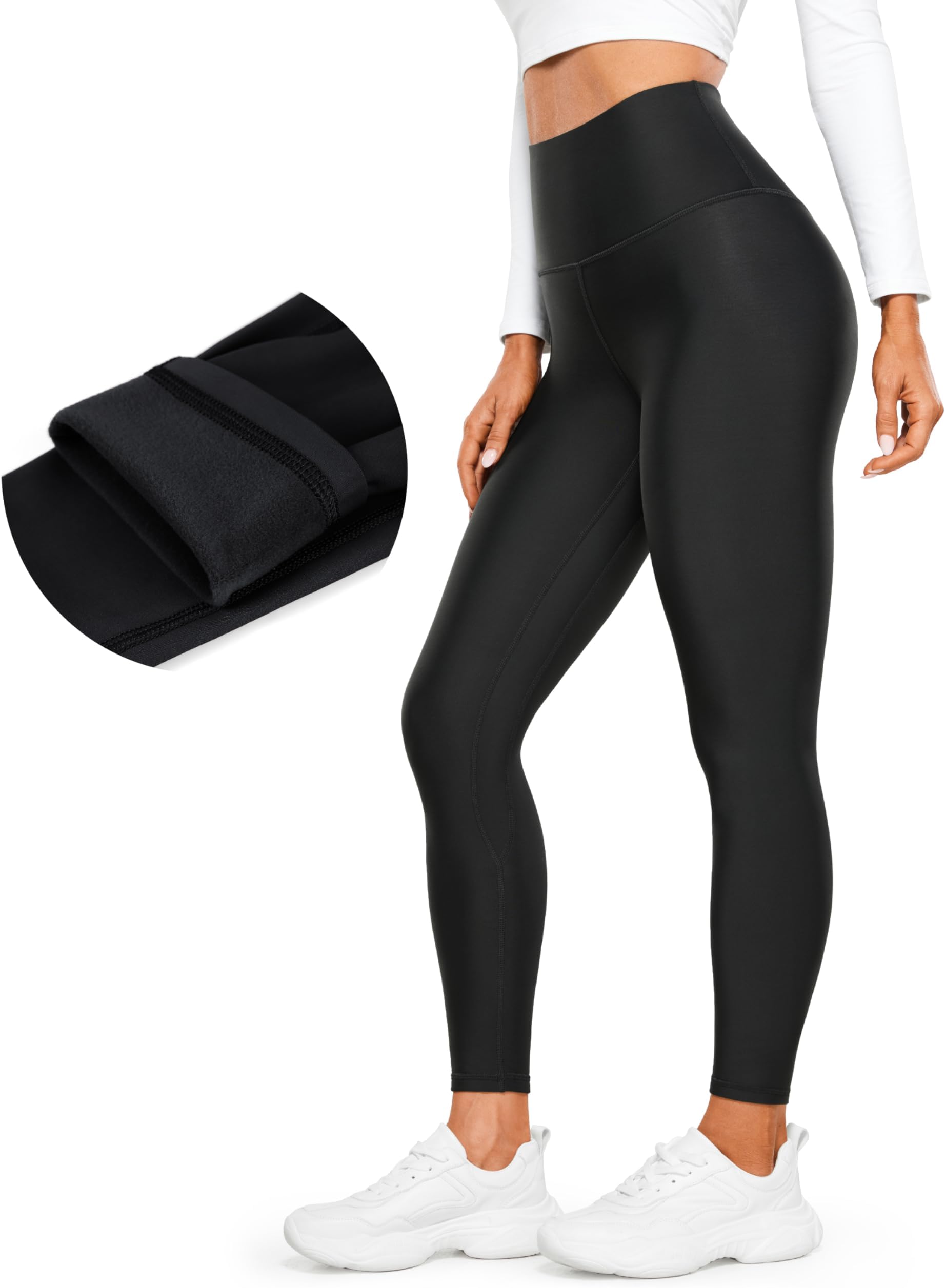 CRZ YOGAWomen's Thermal Fleece Lined Leggings High Waist Winter Thick Yoga Pants 7/8 Warm Workout Leggings - 25 Inches