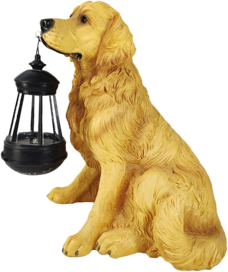 Lovely Dog Solar Lantern Warm Light Resin Dog Ornament for Outdoor Garden Decor Night Light for Patio Lawn Balcony Figurine for Home Decoration