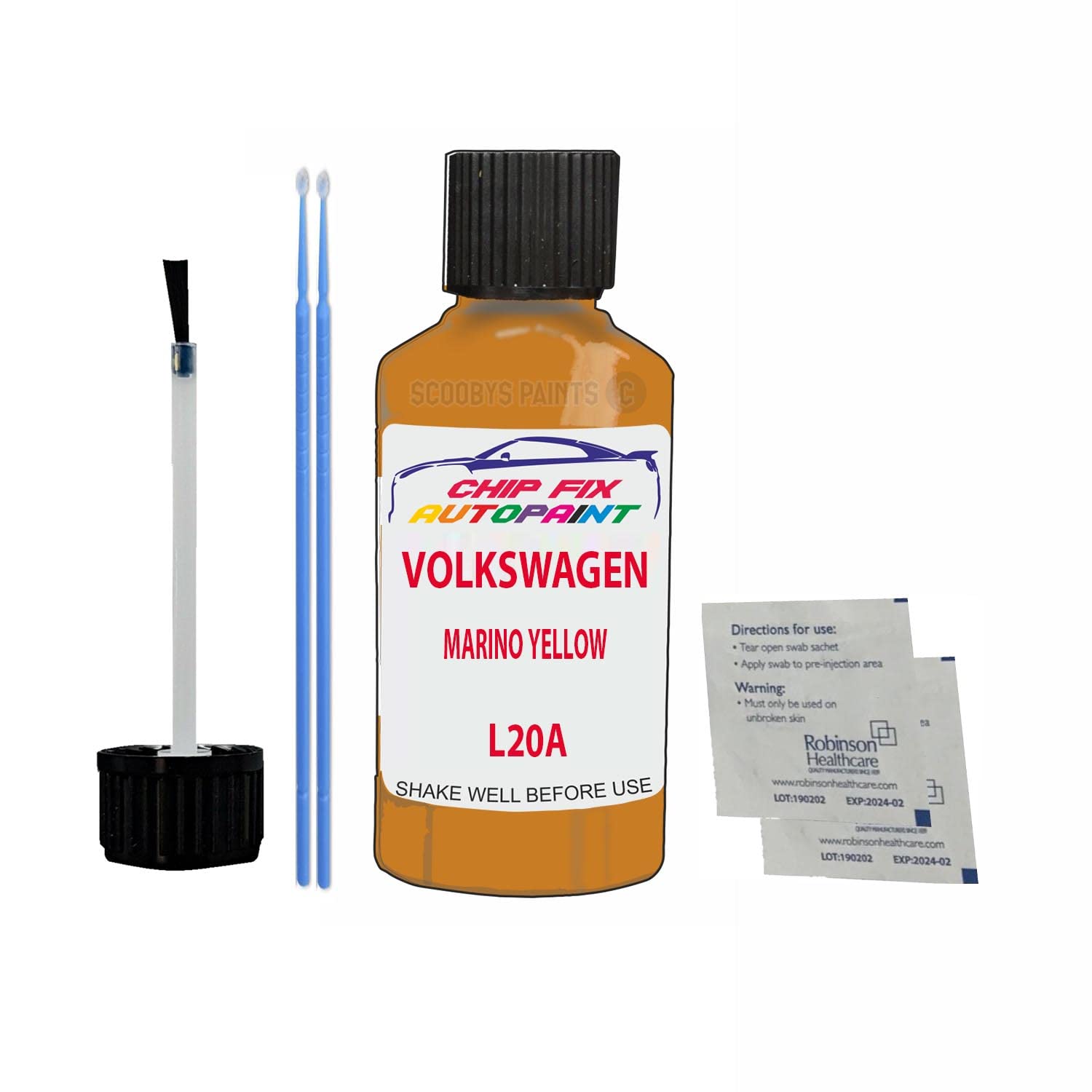 Scoobys Paints Back In The Mix Marino Yellow Touch Up Paint For Volkswagen/Vw Scirocco L20a 1974-1978 30Ml Bottle Brush Scratch Stone Chip Repair Pen