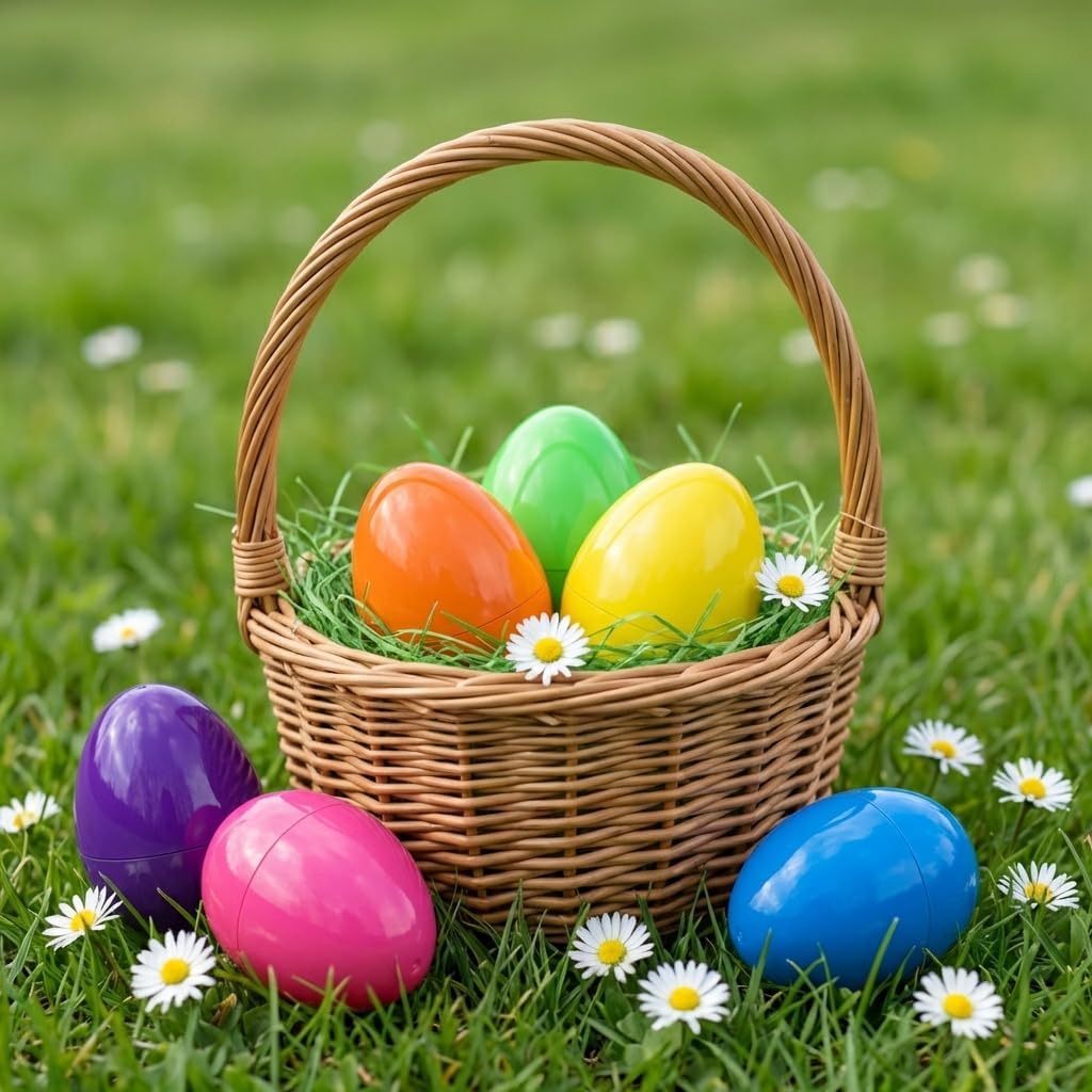 Easter Eggs Decorations Plastic Large: 7 Inch 6 Pack Jumbo Fillable Colorful Bright Easter Egg Hunt Empty Bulk Assortment