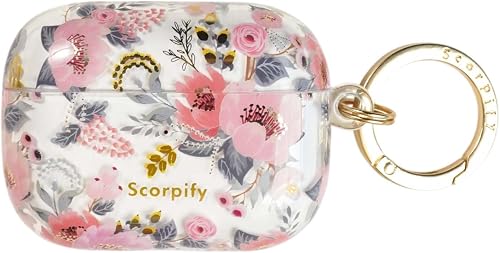 SCORPIFY for AirPods Pro 3 Case (3rd Generation, 2025) with Keychain, Compatible with Apple AirPod Pro 3, Cute Protective Hard Shell Cover, Wireless Charging Earbuds Case for Women - Pink Epiphyllum