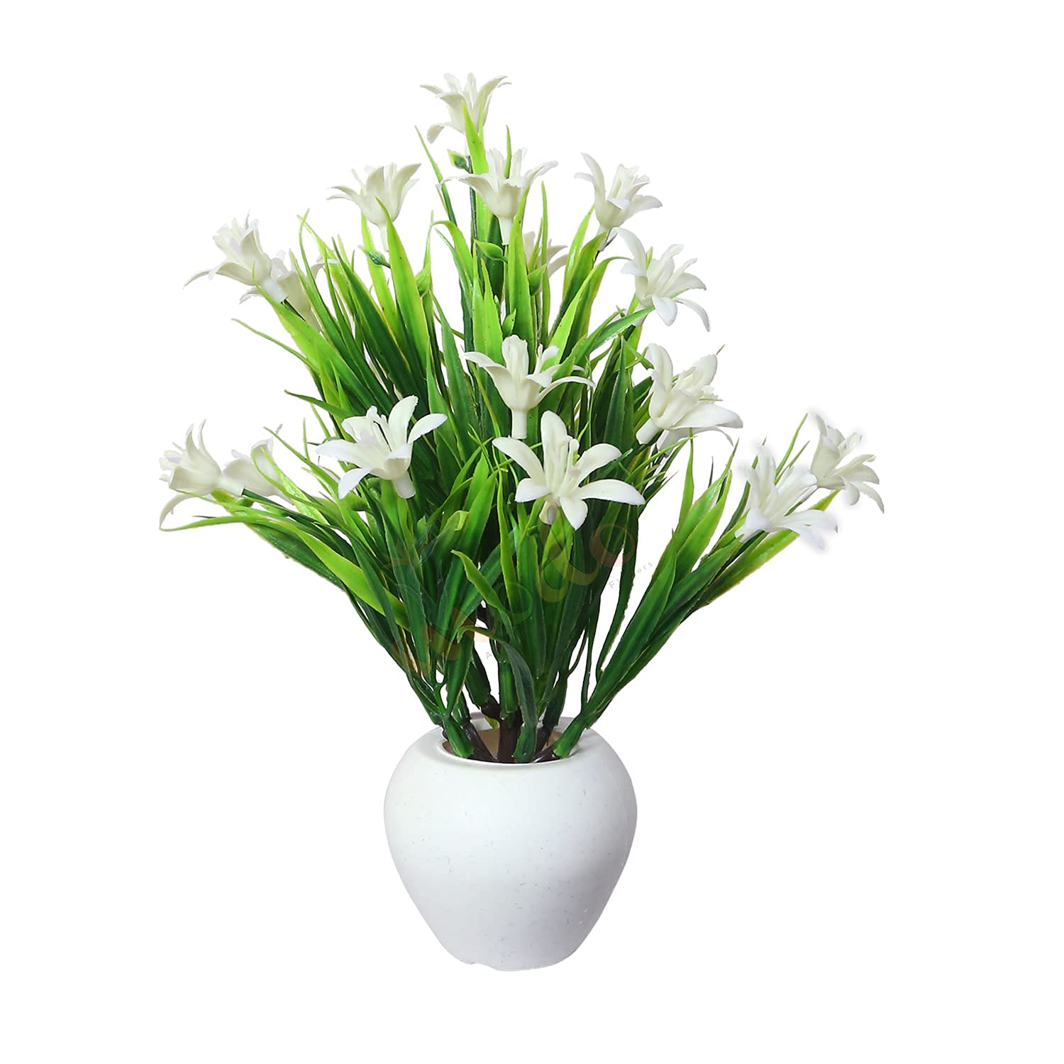 Modo Wheat Grass Artificial Lily Flowers Plant with Round Pot for Office,Home,Indoor Decore/Guldasta-21 CM (White,1 Piece)
