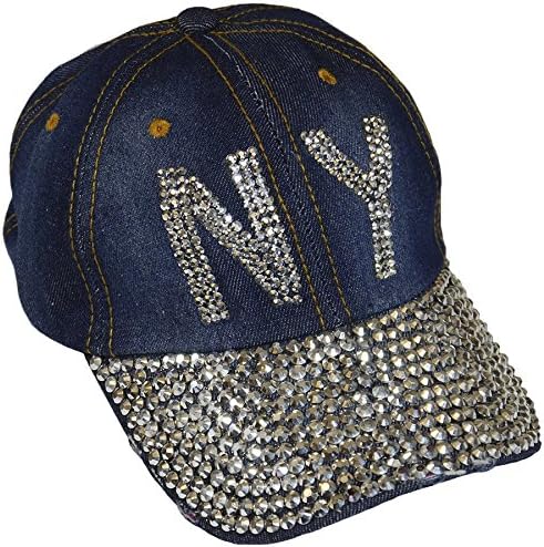 NY New York Sparkling Bedazzled Studded Baseball Cap Hat, Denim