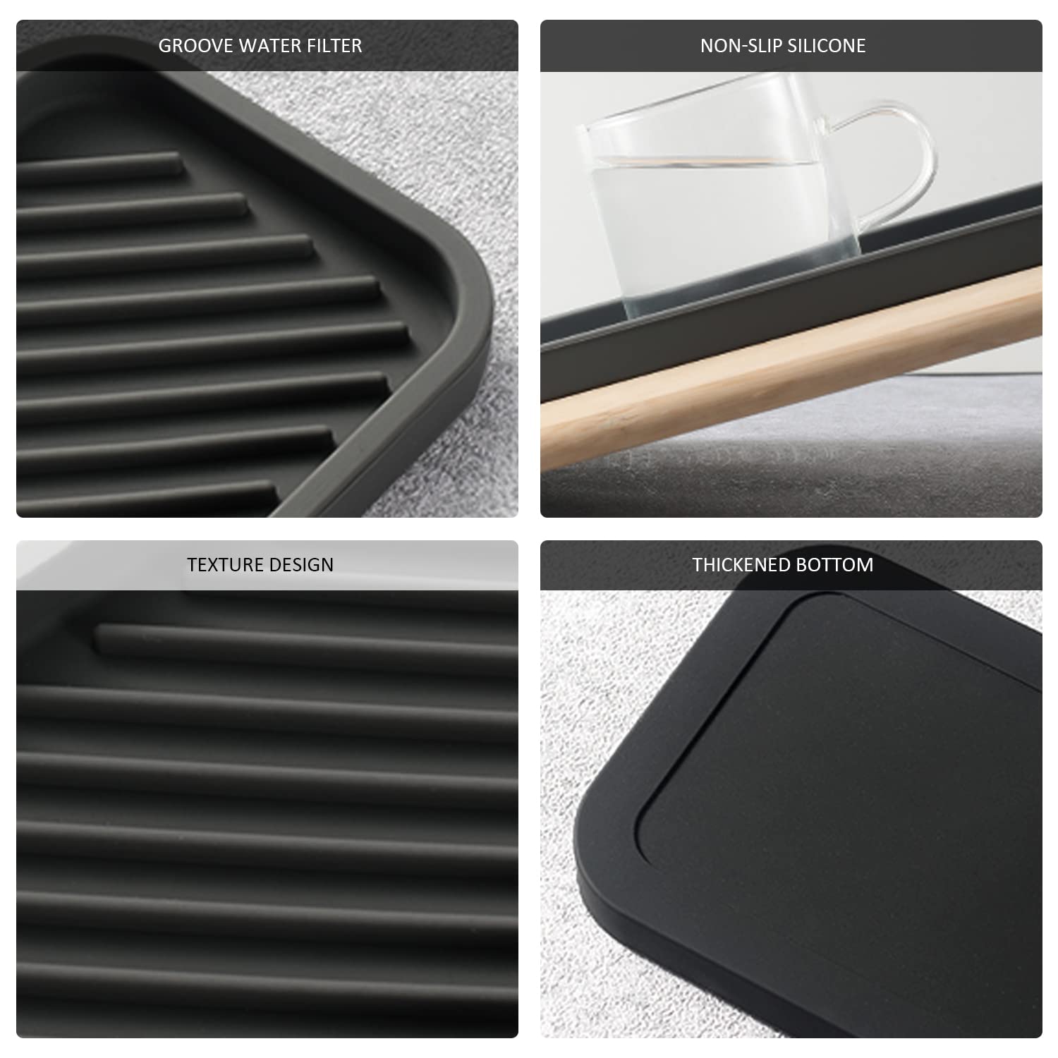 Set Tapis Vidange + Porte-savon En Silicone Noir - Antidérapant Pour évier Cuisine Ou Salle De Bain, Facile à Nettoyer