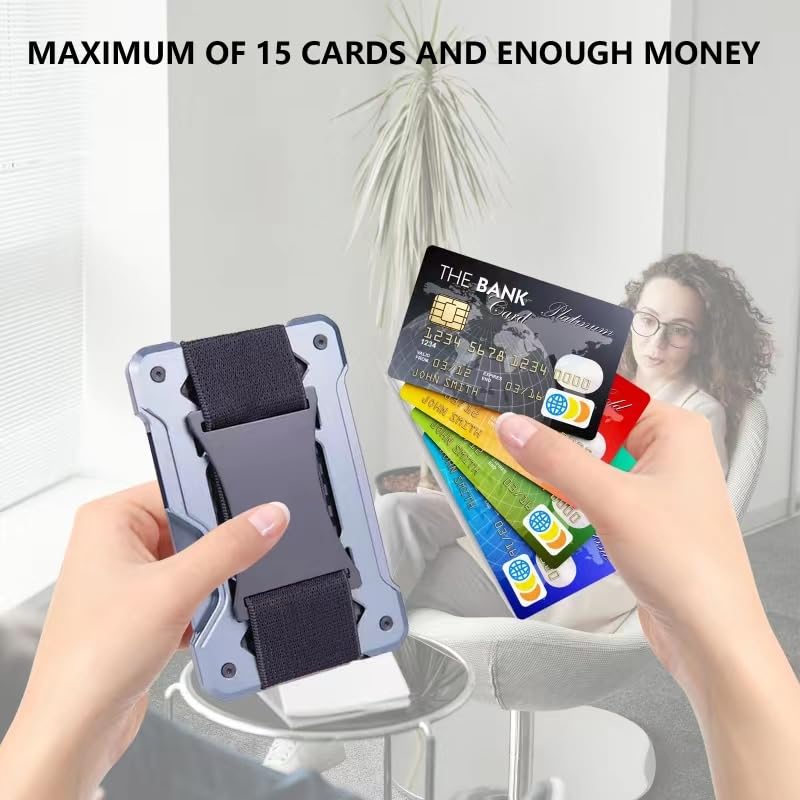 Metal Wallet for Men, RFID Blocking Slim Wallet, Minimalist Carbon Fiber Tactical Front Pocket Wallet, Money Clip Card Holder with AirTag Holder, Gift for Husband & Father4