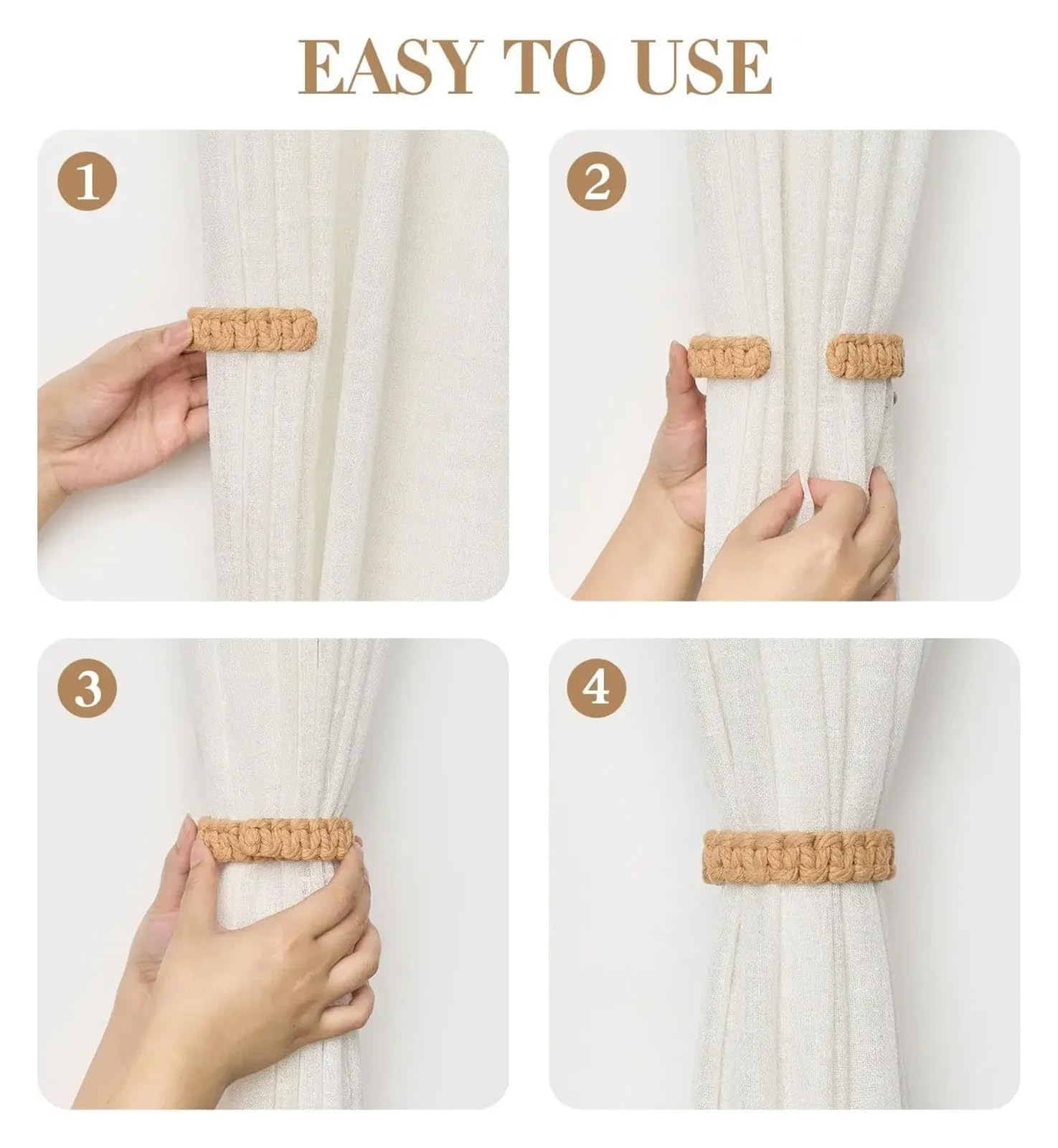Embrasse pour Rideaux Embrasses de Rideaux en Jute tressé, Corde décorative, tissée, à Suspendre, for la Maison(Grey-16PCS)